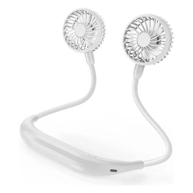 Amacool Neck Fan - Wearable, Hands-Free, Personal USB Fan for Hot Flashes, Travel, Sports - 2600mAh Battery Operated - White