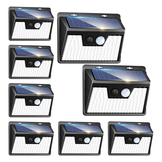 Luz Solar Exterior 140 LED - 8 Paquete - 3 Modos - Sensor de Movimiento - IP65 Impermeable
