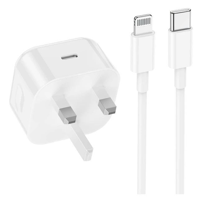 Apple MFi Certified Fast Charger for iPhone 14-11 | 20W USB C Plug and 2m Lightning Cable