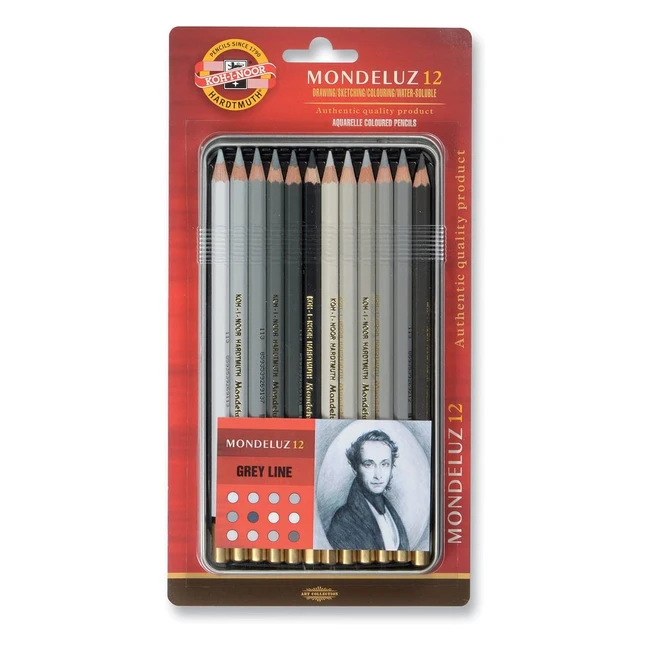 Crayons de couleur aquarelle Kohinoor Mondeluz - Ligne grise - Set de 12