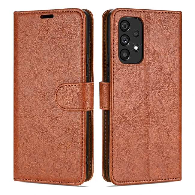 Samsung Galaxy A33 5G Case Collection: Premium Leather Folio Flip Cover with Magnetic Closure, Kickstand, Money and Card Holder Wallet - Brown