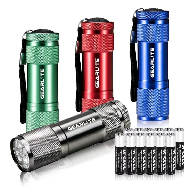 Gearlite Mini LED Torch 4 Pack - Super Bright with 9 LEDs, Compact & Lightweight for Outdoor Activities - Includes 12 AAA Batteries