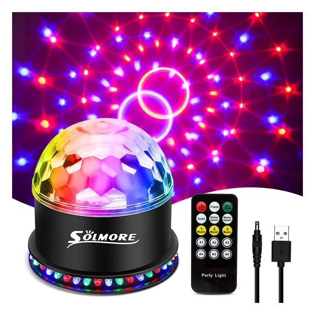 Solmore USB Disco Lights - RGB Ball Light with 7 Colors & 6 Modes - Sound Activated Strobe for Party, Christmas, Bar