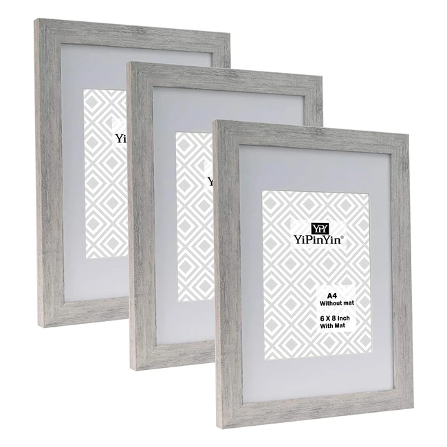 Smoke Grey Wood Photo Frame Set of 3 - A4 Size with Mount for 6x8 Photos