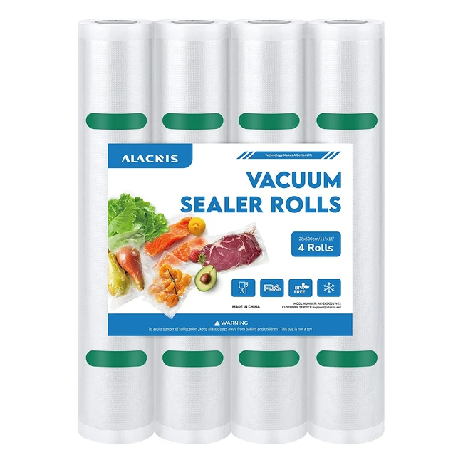 Sacs sous vide Alacris pour stockage alimentaire - Lot de 4 rouleaux personnalisables et hermétiques