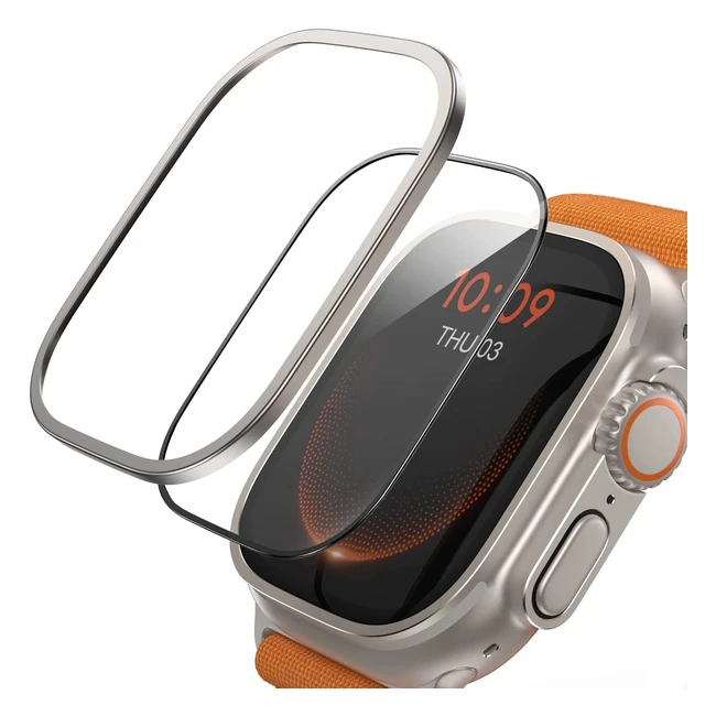Protection d'écran Lamicall pour Apple Watch Series Ultra 49mm - Verre trempé 9H et cadre en alliage de titane étanche et anti-empreintes