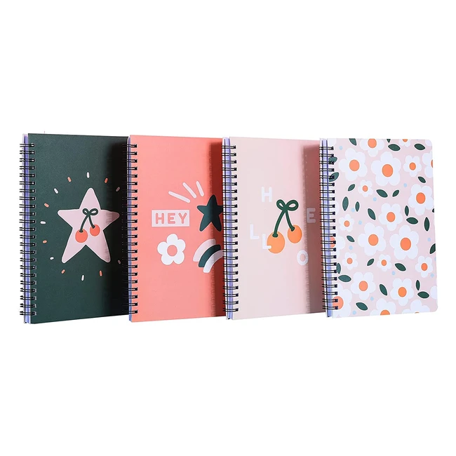 Baownylz Spiral A5 Notebook - Waterproof Hardcover, Lined Pages, 160 Pages - Pack of 4