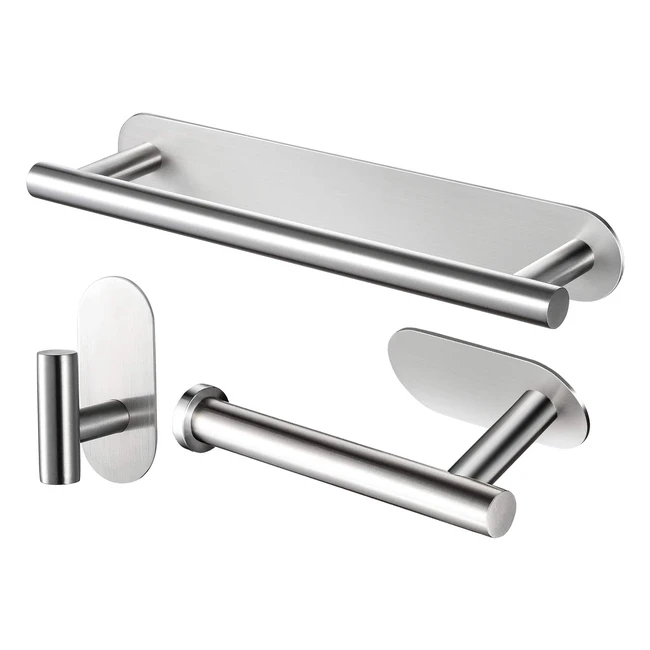 Juego de Accesorios de Baño de Acero Inoxidable - Toalleros, Portarrollos y Ganchos Adhesivos