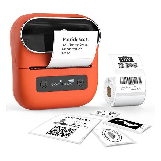 Phomemo M220 Portable Label Maker: Bluetooth Thermal Printer for Barcodes, Shipping, and More - Compatible with Phones and PCs - Orange