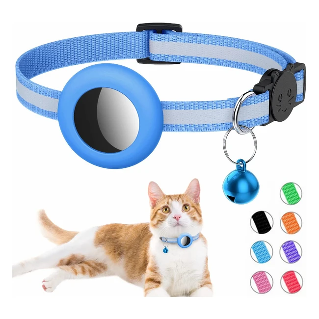 Reflective AirTag Cat Collar with Bell and Safety Buckle - Waterproof Holder Com