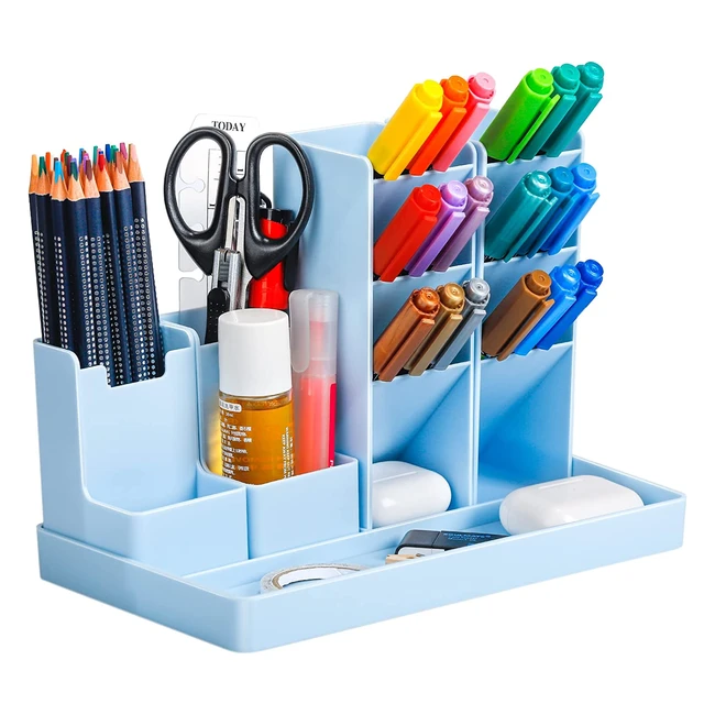 Organizador de escritorio para lápices con 5 piezas de plástico azul multifuncional - ¡Optimiza tu espacio de almacenamiento!
