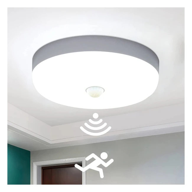 Lmpara LED de techo con sensor de movimiento 30W impermeable IP56 luz blanca