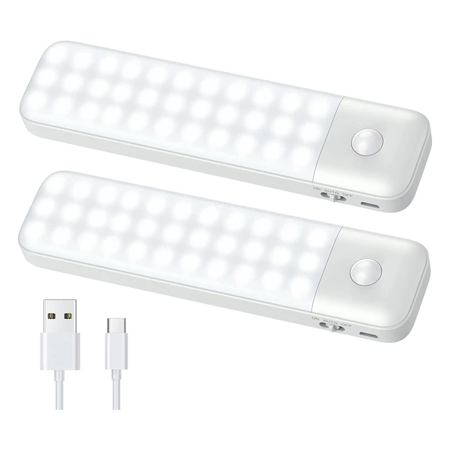 Luz LED Armario Axneb 2-pack 60 LED con Sensor de Movimiento y USB Recargable