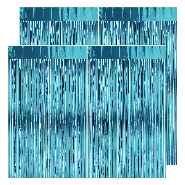 Rideau Frange Anniversaire Bleu Clair 23m - Dazaka - Paissir 4 Pcs 1x2m - Décoration Aluminium Brillant