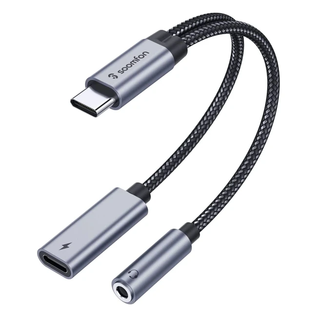 Adaptador USB C a Jack 3.5mm 2 en 1 para auriculares y carga rápida 60W - Soomfon