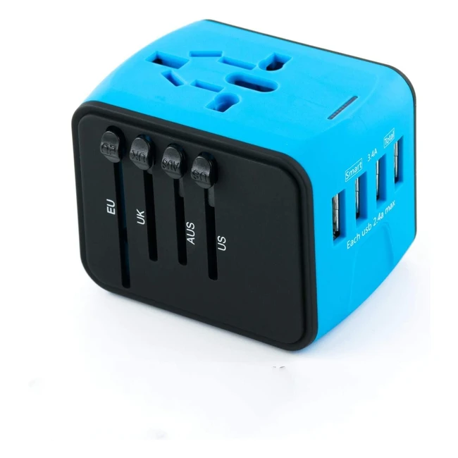 4-Port USB Plug Charger for Worldwide Travel - Blue - USB 5V24A Output