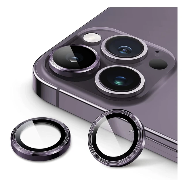 Protector de lente de cámara Jetech para iPhone 14 Pro y Pro Max - Vidrio templado 9H, metal individual, HD transparente - Pack de 3 unidades en morado oscuro