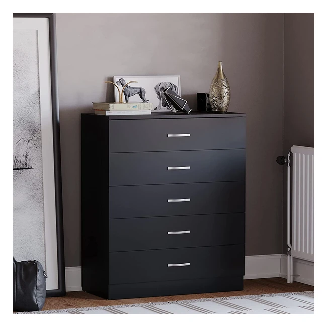 Vida Designs Black Chest of Drawers - 5 Drawer with Metal Handles & Runners - Riano Bedroom Storage Furniture