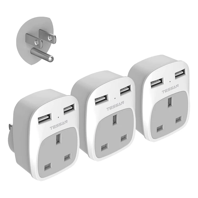 Tessan USA Travel Adapter with 2 USB, 3-in-1 UK to US Plug Adapter Type B for Smartphones, Tablets, and More