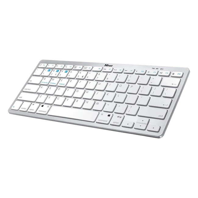 Clavier sans fil Trust Nado Bluetooth AZERTY ultra-mince pour PC, Mac, iPad et tablettes - Argent/Blanc