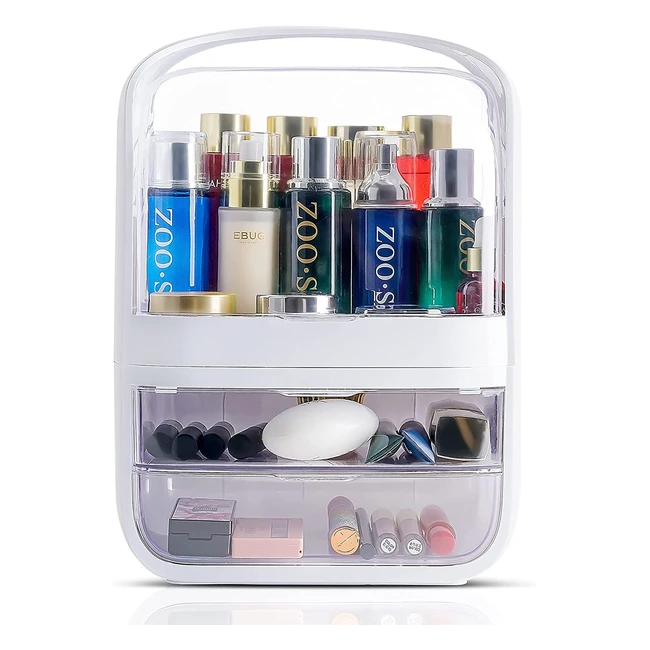 VG VisionGood Makeup Organizer - Large Capacity, Dustproof, Portable, and Sturdy - White