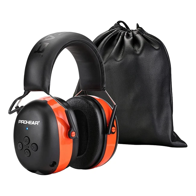 Prohear 037 Wireless Bluetooth Ear Defenders - Rechargeable Handsfree Calling Headset - Safety Earmuffs for Lawn Mowing and Woodworking - SNR 30dB NRR 25dB - Orange