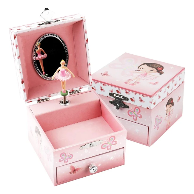 Sweet Square Musical Jewelry Box with Pullout Drawer and Spinning Ballerina - Perfect for Girls!