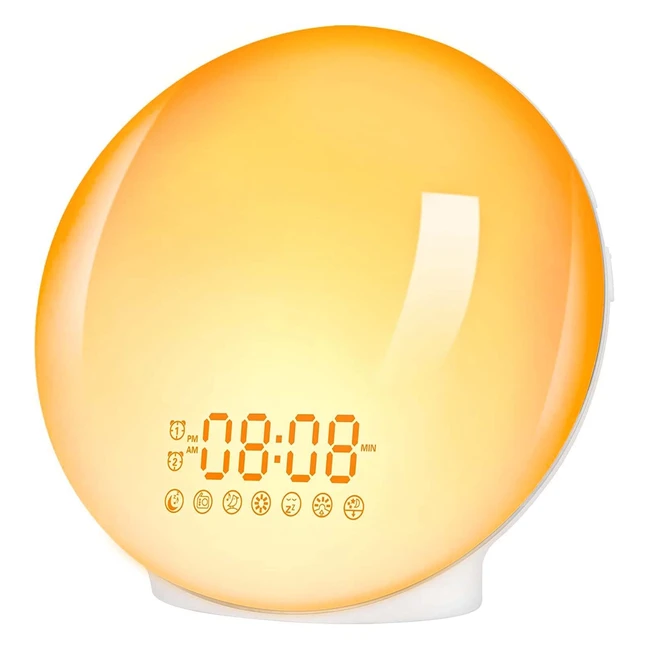 Réveil simulateur d'aube lumineux avec double alarme et fonction snooze - 20 niveaux de luminosité et 7 couleurs - Radio FM - USB - Marque Ikhdcyh