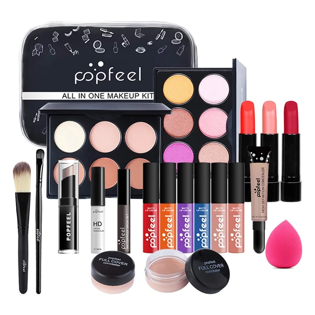 Professional Makeup Set MKNZOME - Full Size Eyeshadow, Lip Gloss, Foundation - Portable Travel Palette