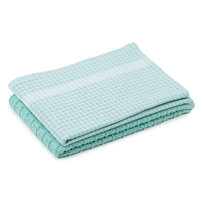 Amago 100 Cotton Jacquard Tea Towels - Pack of 2 TurquoiseWhite 50x70cm - Su