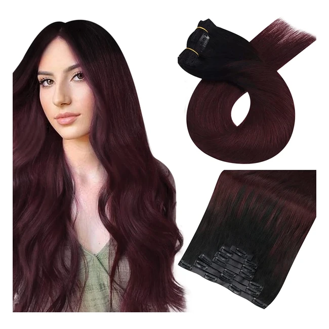 Extension Cheveux Naturel Clip Noir 16 Pouces Remy Hair Tie and Dye Ombre Noir R