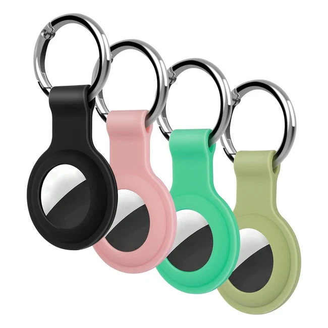 Kokoka Protective Case for Airtag - 4 Pack Silicone Cover with Keychain for Keys, Bags, Luggage, Dog, Cat, Pet Collar - Black, Pink, Green