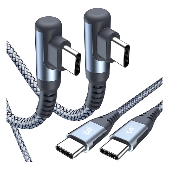 Cable USB C a USB C acodado 2 pack 2m 60W - Carga rápida, compatible con Huawei P40, Galaxy S20, Pixel, Switch, LG V20 - Gris