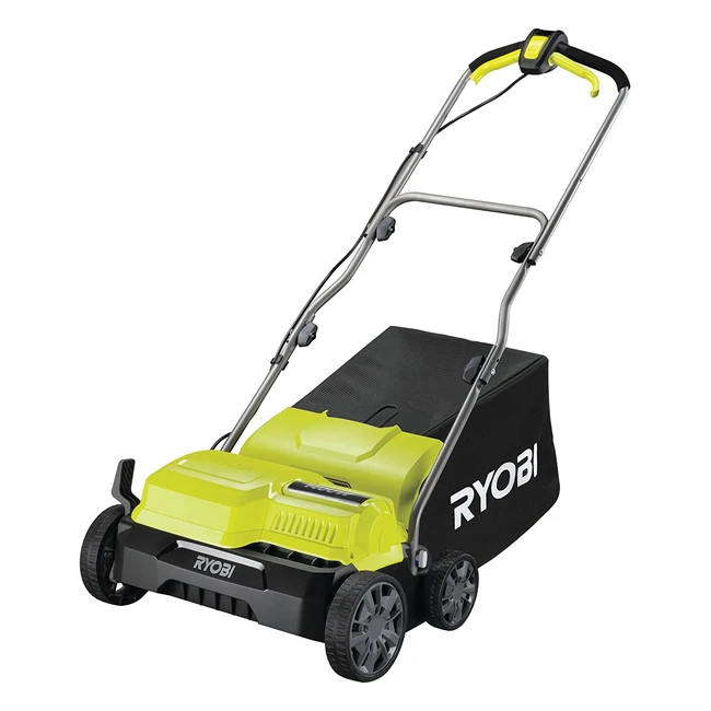 Scarificateur Ryobi 1400W avec 35cm de largeur de travail, 16 couteaux et 24 griffes - Bac souple 55L inclus