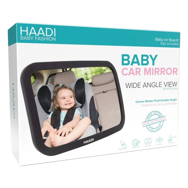 Haadi Baby Car Mirror - 360° Adjustable, Extra Wide, Shatterproof, Rear View Mirror for Infants and Kids