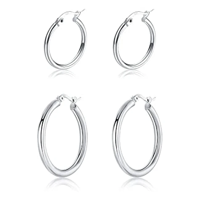925 Sterling Silver Hoop Earrings for Women - Hypoallergenic, Chunky Design, Sizes 20-50mm
