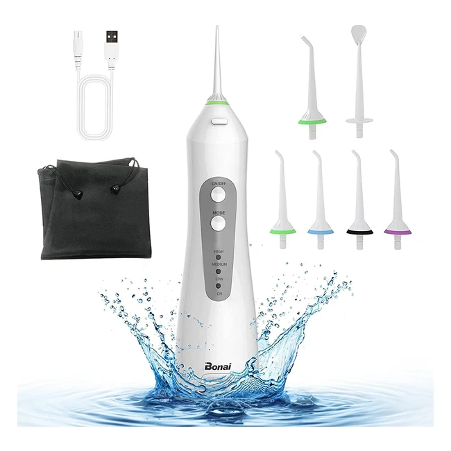 Idropulsore dentale portatile Bonai: 3 modalità, 6 ugelli, IPX7 impermeabile e ricaricabile USB