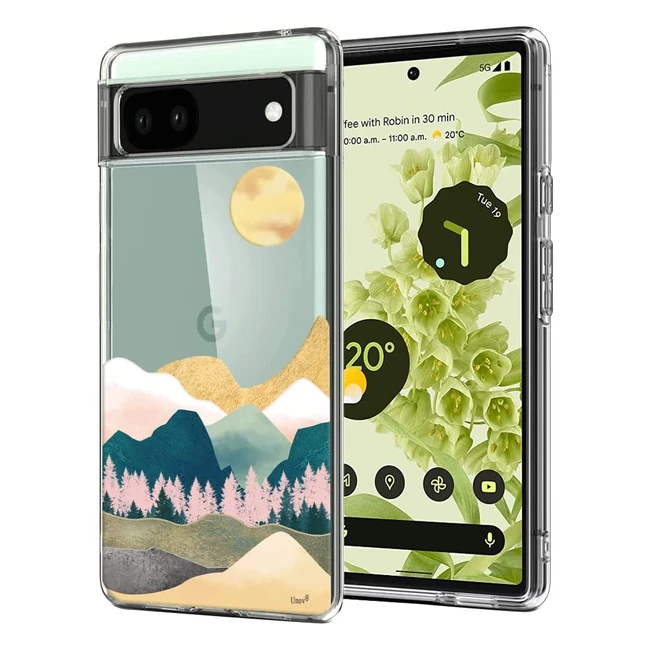 UNOV Pixel 6a Case - Clear TPU Slim Cover with Embossed Pattern for Sierra Mountains Design - Shock Absorption - Compatible with Pixel 6a 5G 6.1