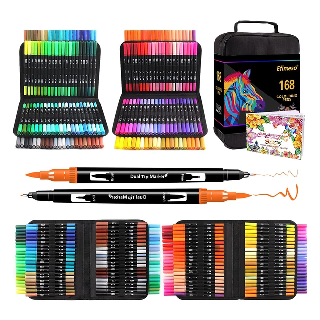 168 Dual Tip Brush Markers & Fine Tip Pens for Artists - efimeso