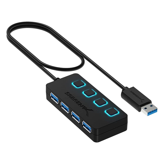 Hub USB Sabrent 4 ports - Haute vitesse - Câble de 60cm - Commutateurs et voyants d'alimentation individuels