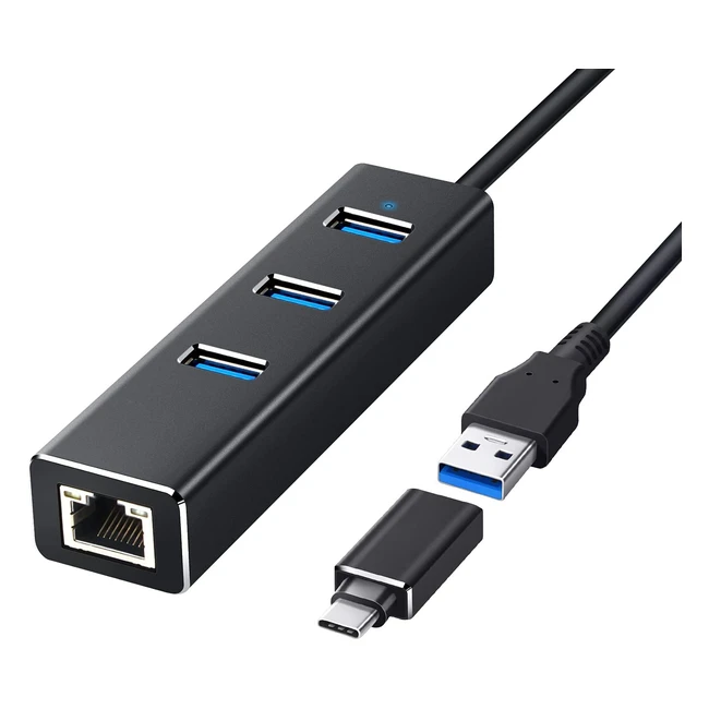 Hub USB 30 de aluminio con adaptador Ethernet Gigabit y 3 puertos USB 30 para 