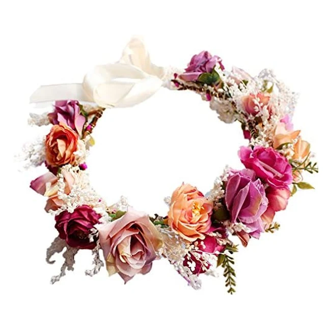 Couronne de fleurs Yazilind pour demoiselle d'honneur - Rose - Diamètre 17-18cm - Accessoire mariage