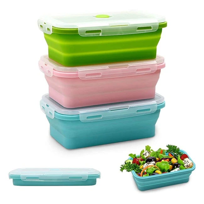 Silicone Food Storage Containers with Lids - 3 Pack Set 1200ml Collapsible Mi