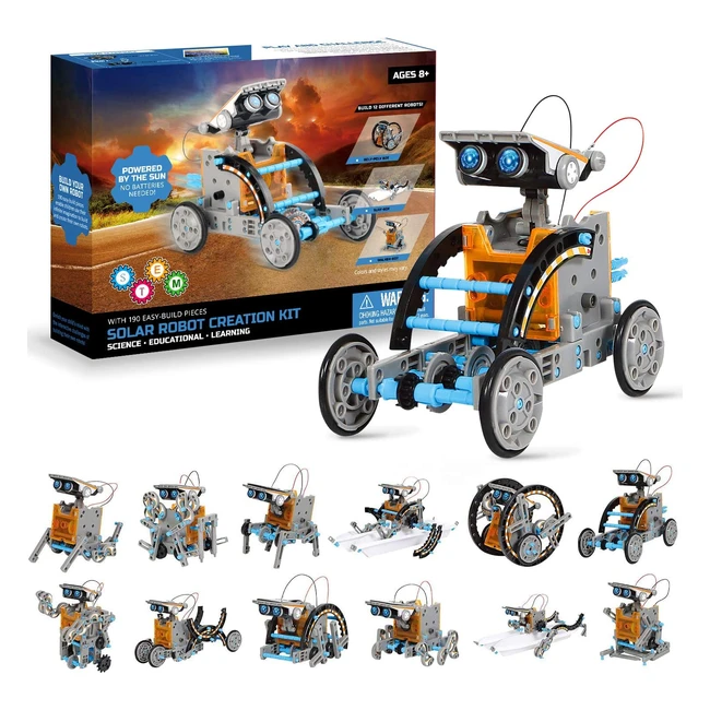 OASO Solar Robot Building Kit - STEM Educational Toys for Boys and Girls 8-12 Years Old | 12-in-1 Science DIY Construction Engineering Toys | Solar Powered | 190 Pieces