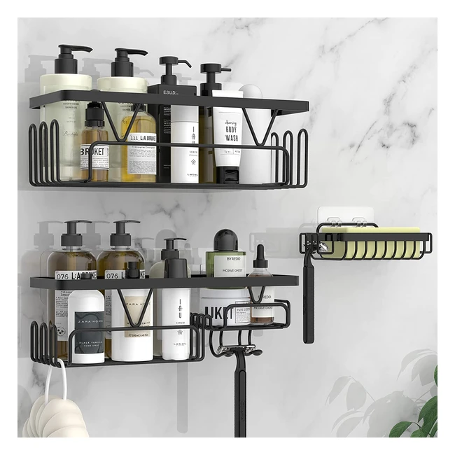 Kegii Shower Caddy - Bathroom Storage Rack with Soap and Razor Holder - Black (3 Pack)