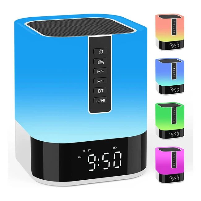 Bluetooth Speaker Bedside Lamp with Alarm Clock and Color Changing Light for Bed