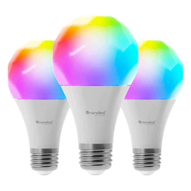 Nanoleaf Essentials - 3 Lampadine LED E27 RGBW Smart e Dimmerabile - Luci LED 16M Colori - Thread Bluetooth - Casa e Gaming