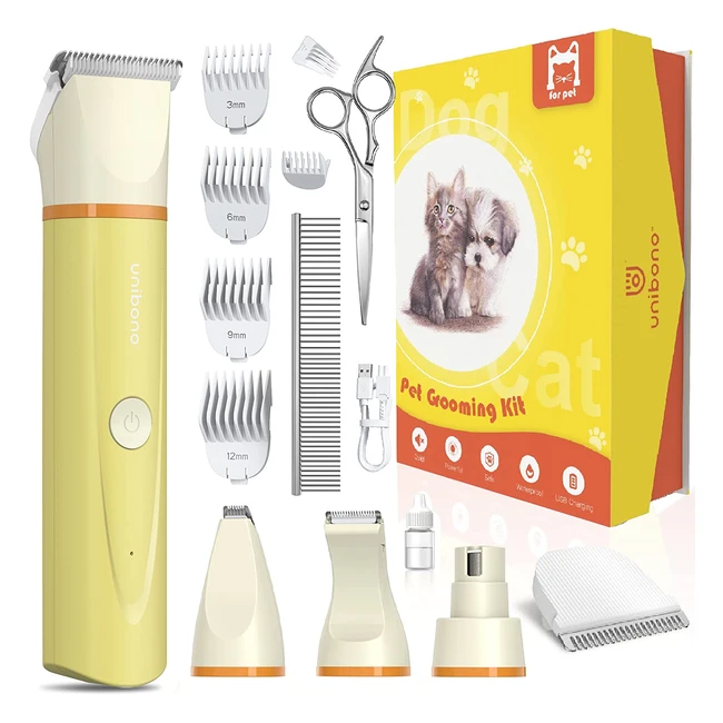 Unibono Cordless Pet Clipper for Dogs  Cats - Low Noise Precise Trimming Nail