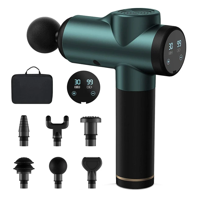 Pistolet Massage Gun Musculaire 30 Niveaux Réglables LCD Ultra-Silencieux avec 6 Têtes de Massage pour Soulager et Détendre - Réf. XXXX