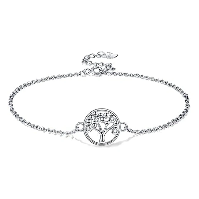 925 Sterling Silver Tree of Life Anklet Bracelet for Summer Beach - Adjustable 22-24cm
